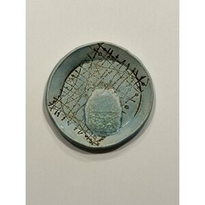 POTTERY, signed pottery, trinket dish, turquoise blue 4 1/2' x 4 1/2"